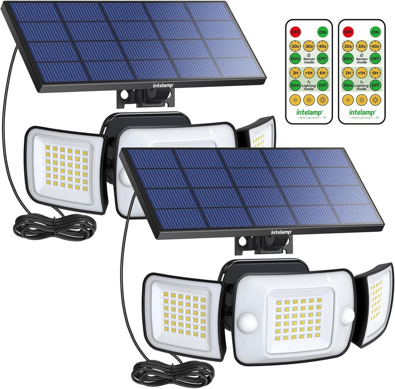 intelamp Solar Flood Lights Outdoor Waterproof, 2 Pack 6000mAh 1200LM Solar Powered Dual Motion Sensor LED Lighting Dusk to Dawn Security Floodlight Exterior with Remote 9.8ft Cable for Garden House - Image 1